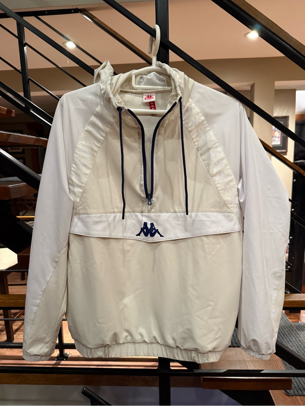 Kappa Unisex “Giacca” Jacket Cream & White Hooded Pullover 1/4 zip